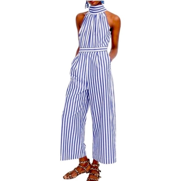 J. Crew Blue and White Striped Jumpsuit - Picture 1 of 13